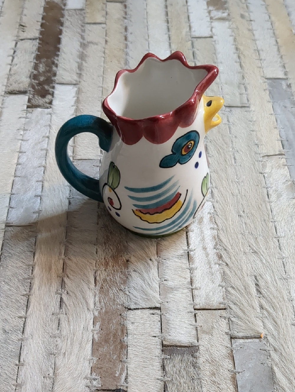 Clay Art San Francisco Mosaic Ceramic Rooster Hand Painted Mini Pitcher
